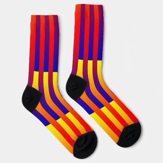 Blue Red Yellow Striped Pattern ソックス (右)