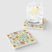 Blue Red Yellow Sunflowers Italian Floral ストーンコースター (横)