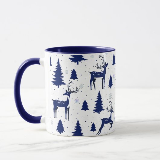 Blue Reindeer Christmas Mug マグカップ (左)