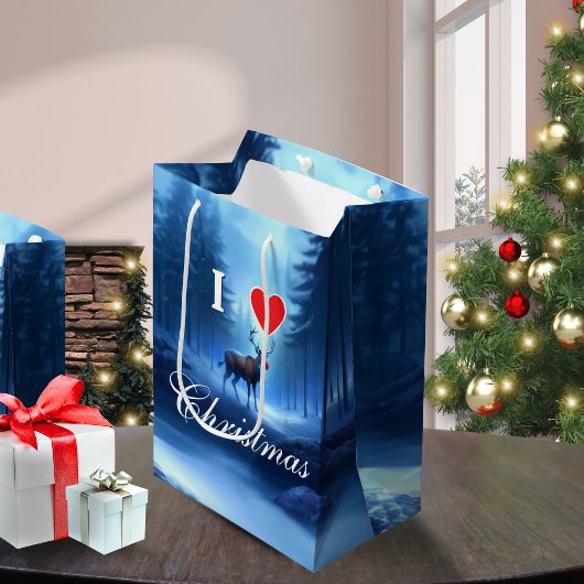 Blue Reindeer Custom Christmas ミディアムペーパーバッグ