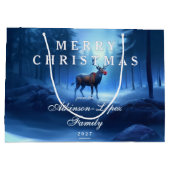 Blue Reindeer Merry Christmas Family ラージペーパーバッグ (裏面)