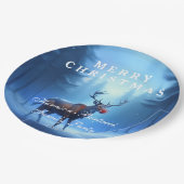 Blue Reindeer Merry Christmas Family Party ペーパープレート (アングル)