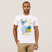 Blue Reindeer & Sleigh Merry Christmas Men's Tシャツ (正面フル)