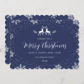 Blue Reindeer Snowflake Christmas New Year シーズンカード (正面/裏面)