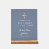 Blue Religious Boy First Communion Welcome アクリルサイン (正面)