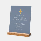Blue Religious Boy First Communion Welcome アクリルサイン (傾斜)
