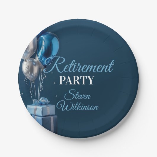 Blue Retirement Party Balloon Gifts ペーパープレート (正面)