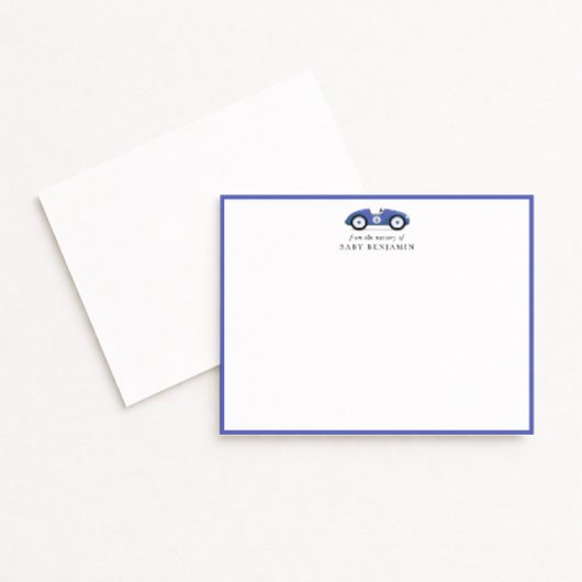Blue Retro Car Nursery Note Card 案内状