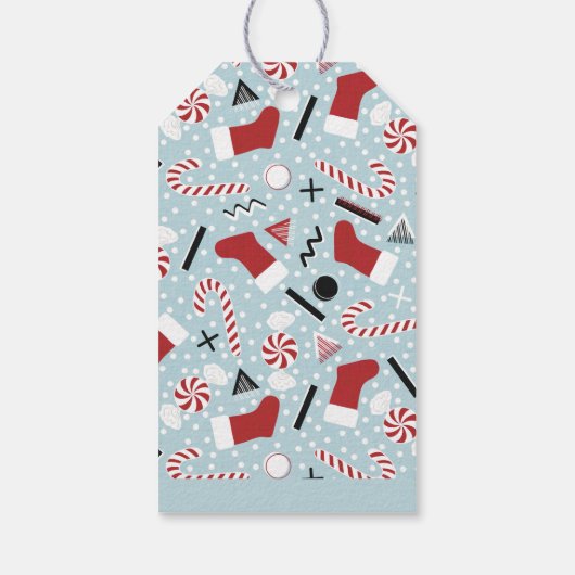 Blue Retro Christmas Peppermint Birthday ギフトタグ (裏面)