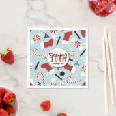 Blue Retro Christmas Peppermint Birthday スタンダードカクテルナプキン (インサイチュ)