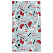 Blue Retro Christmas Peppermint Birthday スモールペーパーバッグ (裏面)