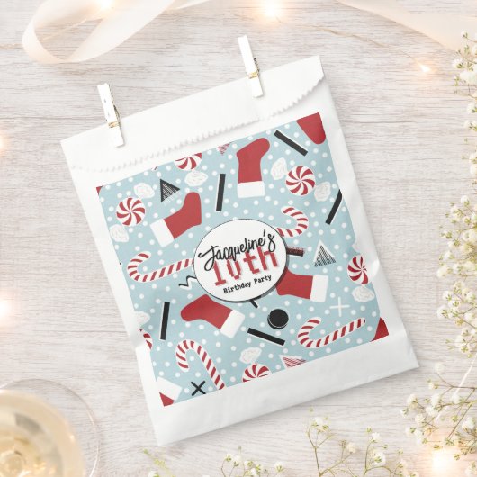 Blue Retro Christmas Peppermint Birthday フェイバーバッグ (クリップ留めされた状態)