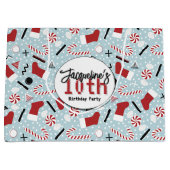 Blue Retro Christmas Peppermint Birthday ラージペーパーバッグ (正面)