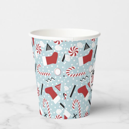 Blue Retro Christmas Peppermint Birthday 紙コップ (右)