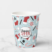 Blue Retro Christmas Peppermint Birthday 紙コップ (正面)