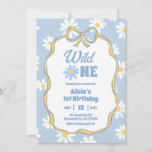 Blue Retro Daisy Coquette 1st Birthday Invitation 招待状 (正面)