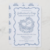 Blue Retro Heart Coquette Cake for Galentine's Day 招待状 (正面/裏面)