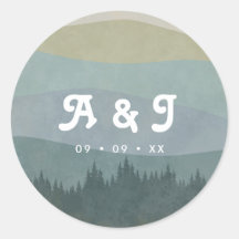 Blue Retro Mountains and Forest Wedding Monogram