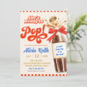 Blue Retro She's Ready To Pop Bow Boy Baby Shower 招待状 (スタンド正面)