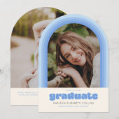 Blue Retro Striped Arch Graduation Announcement 招待状 (正面/裏面)
