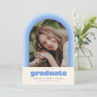 Blue Retro Striped Arch Graduation Announcement 招待状