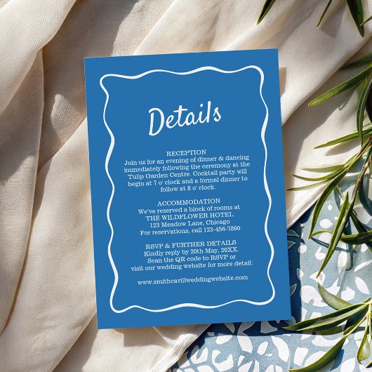 Blue Retro Stripes Wedding Details Card エンクロージャーカード