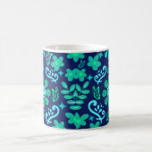 Blue Retro Style Floral and Sun Symbol Pattern コーヒーマグカップ (中央)