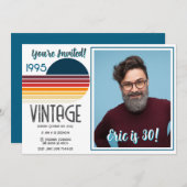 Blue Retro Sun 1995 Photo 30th Birthday  シーズンカード (正面/裏面)