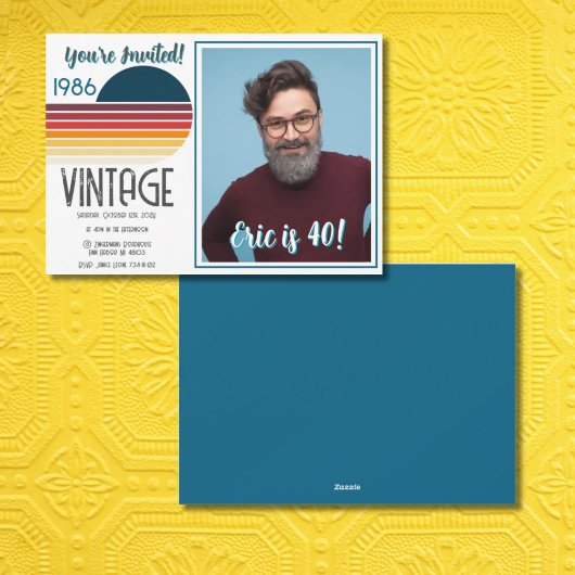 Blue Retro Sun 1995 Photo 40th Birthday  Holiday  シーズンカード