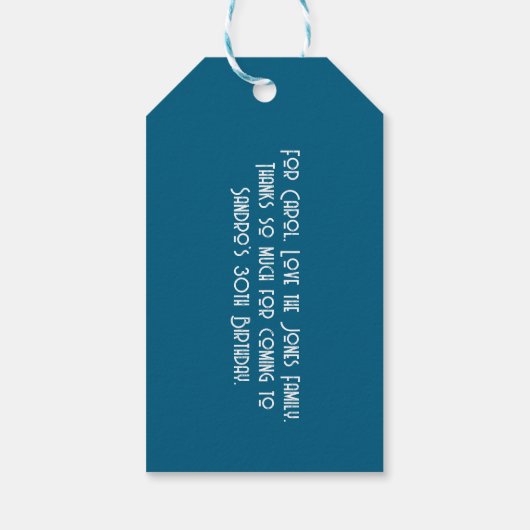 Blue Retro Sun 1996 Photo 30th Birthday Stripe ギフトタグ (裏面)