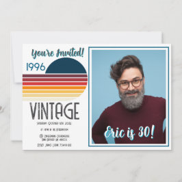 Blue Retro Sun 1996 Photo 30th Birthday Stripe  シーズンカード