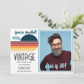 Blue Retro Sun 1996 Photo 30th Birthday Stripe  シーズンカード (スタンド正面)