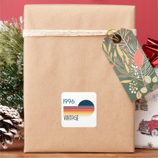 Blue Retro Sun 1996 Photo 30th Birthday Stripe  スクエアシール (クリスマス)