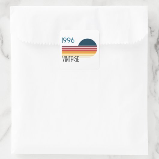 Blue Retro Sun 1996 Photo 30th Birthday Stripe  スクエアシール (バッグ)