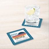 Blue Retro Sun 1996 Photo 30th Birthday Stripe  スクエアペーパーコースター (インサイチュ)