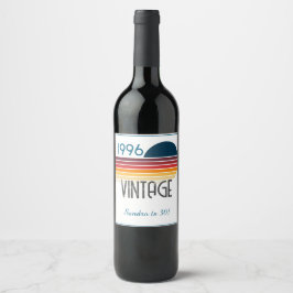 Blue Retro Sun 1996 Photo 30th Birthday Stripe  ワインラベル