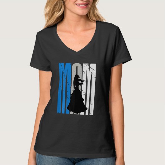 Blue Retro Violin Mom Violinist Moms Plays In Orch Tシャツ (正面)