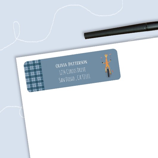 Blue Return Address Labels with Circus Giraffe ラベル