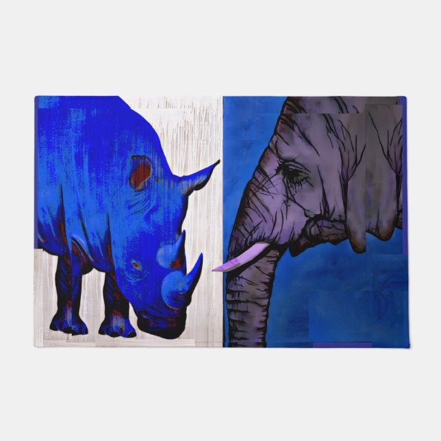 Blue Rhino and Elephant feng shui rug mat  ドアマット (正面)