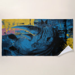 Blue Rhino Urban Street Art Illustration ビーチタオル