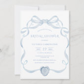 Blue Ribbon Frame Vintage Bridal Shower 招待状 (正面)