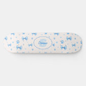 Blue Ribbon, Heart & Paw Print Pattern on White スケートボード (横)