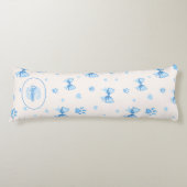 Blue Ribbon, Heart & Paw Print Pattern on White ボディピロー (正面)