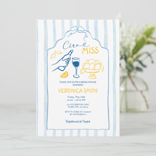Blue Ribbon Italy Ciao Miss Lemon  Bridal Shower 招待状 (スタンド正面)