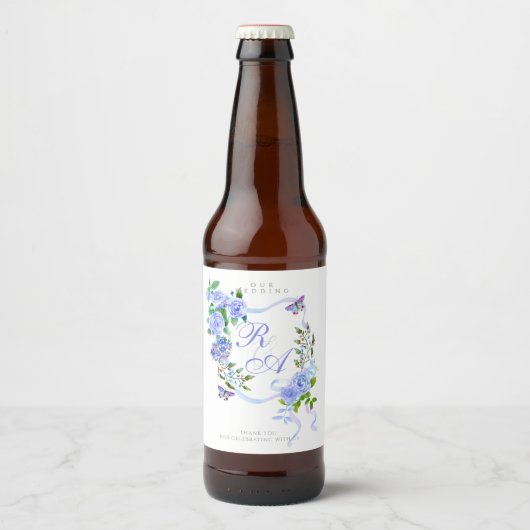 Blue Ribbon Monogram Wedding  ビールラベル (正面)