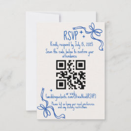 Blue Ribbon QR Wedding RSVP Card