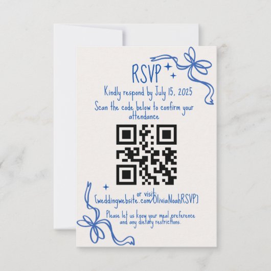Blue Ribbon QR Wedding RSVP Card (正面)