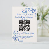Blue Ribbon QR Wedding RSVP Card (スタンド正面)