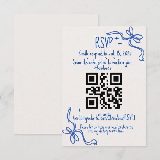 Blue Ribbon QR Wedding RSVP Card (正面/裏面)