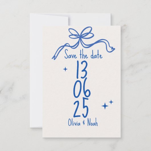 Blue Ribbon Save the Date Card 出欠カード (正面)